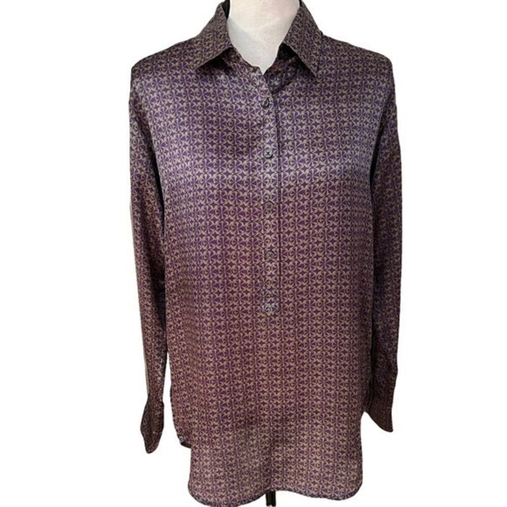 Cabi 100% silk printed purple blouse size S.